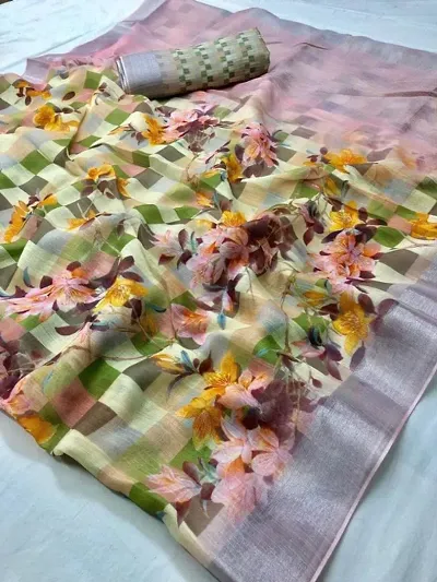 Summer Trendy Linen Printed Sarees