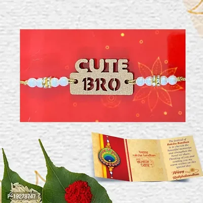 Bells Gifts Designer Rakhi For Brother with Greeting Card and Roli Chawal Combo Best Gift For Rakshabandhan and Bhai Dooj for Brother-thumb0