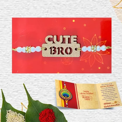Bells Gifts Designer Rakhi For Brother with Greeting Card and Roli Chawal Combo Best Gift For Rakshabandhan and Bhai Dooj for Brother