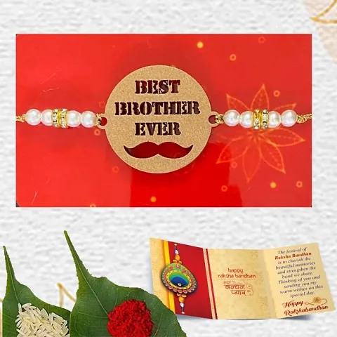 Bells Gifts Designer Rakhi For Brother with Greeting Card and Roli Chawal Combo Best Gift For Rakshabandhan and Bhai Dooj for Brother