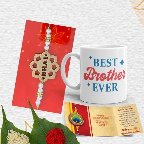 Bells Gifts Rakhi For Brother with Mug, Greeting Card and Roli Chawal Combo Best Gift For Rakshabandhan and Bhai Dooj for Brother