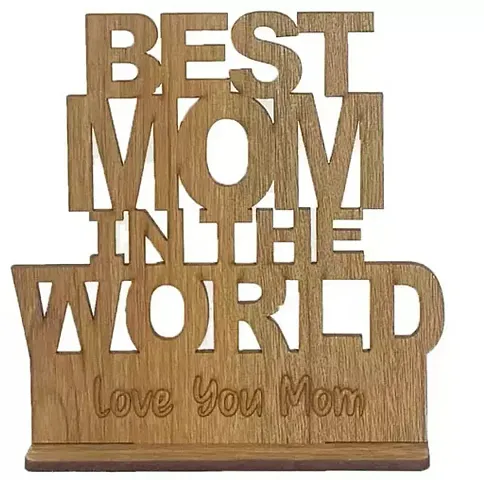 Bells Gifts Best Mom In the World Wooden Trophy Showpiece Best Gift for Mother on Birthday Good for Home and office Decor