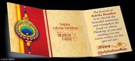 Bells Gifts Designer Rakhi For Brother with Greeting Card and Roli Chawal Combo Best Gift For Rakshabandhan and Bhai Dooj for Brother-thumb1
