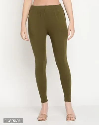 Fabulous Olive Cotton Lycra Solid Leggings For Women-thumb0