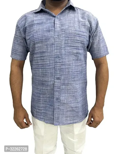 Stylish Blue Khadi Cotton Casual Shirts For Men-thumb0