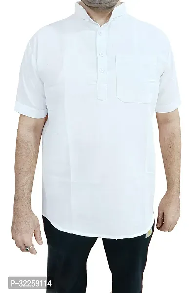 Reliable White Khadi Cotton Solid Short Length Kurta For Men-thumb0