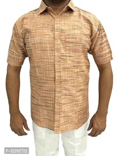 Stylish Khaki Khadi Cotton Casual Shirts For Men-thumb0