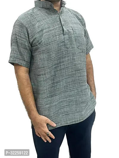 Reliable Grey Khadi Cotton Solid Short Length Kurta For Men