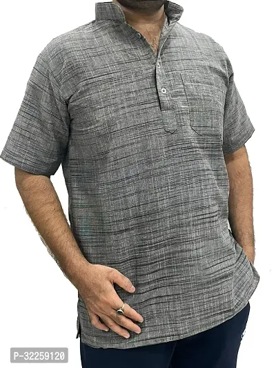 Reliable Grey Khadi Cotton Solid Short Length Kurta For Men-thumb0