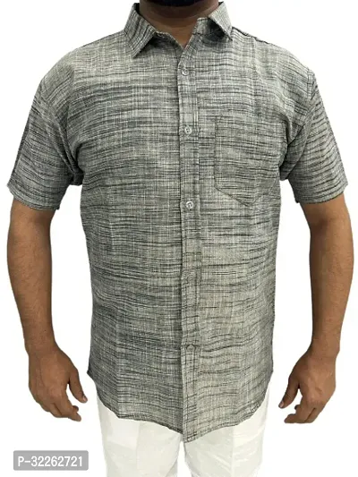 Stylish Grey Khadi Cotton Casual Shirts For Men-thumb0