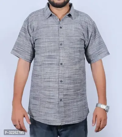 Stylish Grey Khadi Cotton Casual Shirts For Men-thumb0