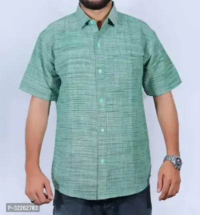 Stylish Green Khadi Cotton Casual Shirts For Men