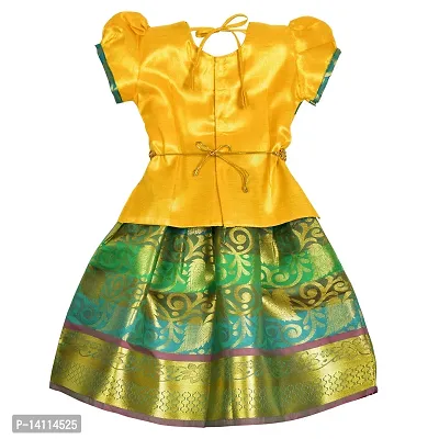 Traditional South Indian Style Pattu Langa Cotton Silk Pattu Pavadai Lehenga Choli for Girls-thumb2