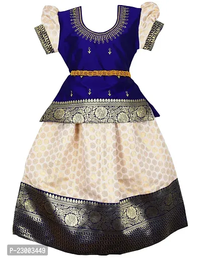 Fabulous Girls Traditional Embroidery Ethnic Pattu Pavadai Lehenga Choli Set for Kids
