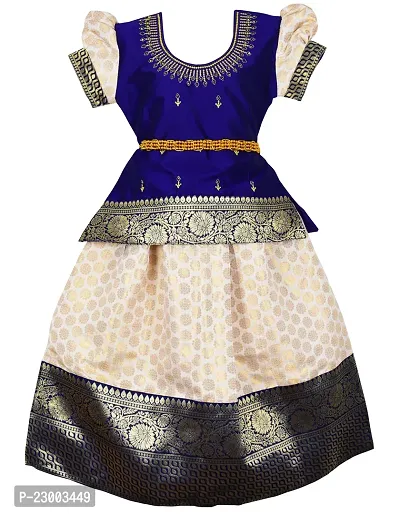 Fabulous Girls Traditional Embroidery Ethnic Pattu Pavadai Lehenga Choli Set for Kids-thumb0