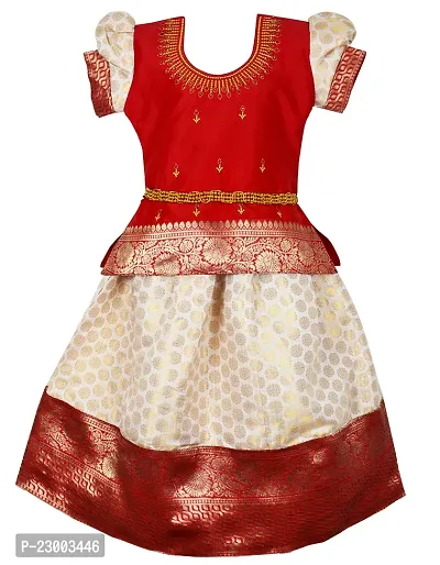 Fabulous Girls Traditional Embroidery Ethnic Pattu Pavadai Lehenga Choli Set for Kids-thumb0