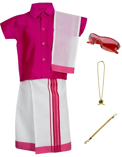 Traditional BOYS SOUTH INDIAN BOYS DHOTI SHIRT KURTA SET WITH ACCESSORIES SET