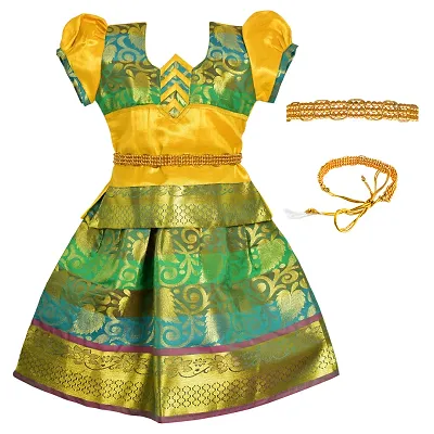 south Indian traditional pattu pavadai Jecquard Lehenga choli for girls  dress | eBay