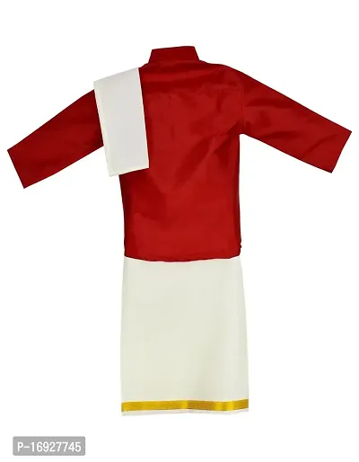 Stylish Red Cotton Kurta Set with Accessories For Boys - Shirt, Dhoti, Angavastra, Cooling Glass, Naripal, Chain, Bracelets-thumb2