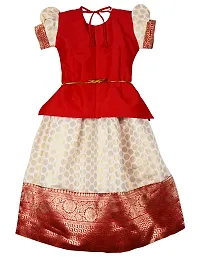Fabulous Girls Traditional Embroidery Ethnic Pattu Pavadai Lehenga Choli Set for Kids-thumb1