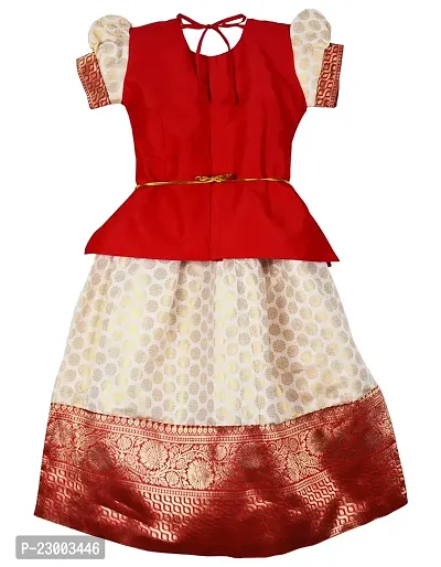 Fabulous Girls Traditional Embroidery Ethnic Pattu Pavadai Lehenga Choli Set for Kids-thumb2