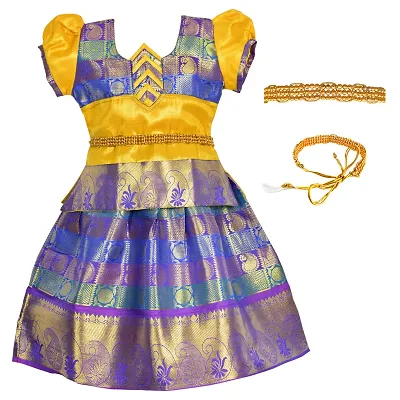 Traditional South Indian Style Pattu Langa Cotton Silk Pattu Pavadai Lehenga Choli for Girls