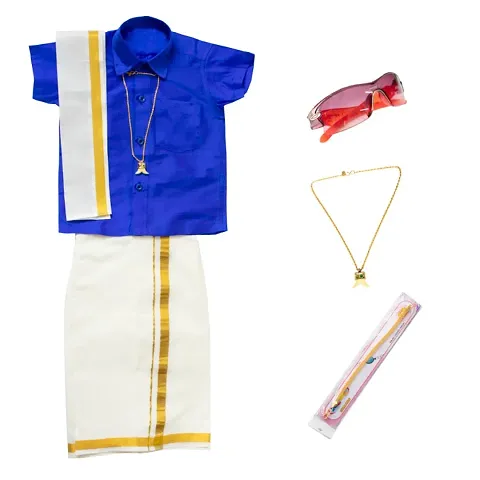Agile Elegant Boys Traditional Dhoti Shirt Mundu Set With Accessories