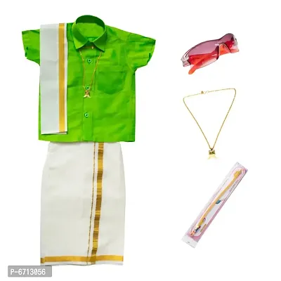 Boys South Style Traditional Chella Mappillai  Shirt Dhoti Mundu Set WITH ACCESSORIES-thumb0