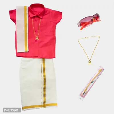 Boys South Style Traditional Chella Mappillai  Shirt Dhoti Mundu Set WITH ACCESSORIES