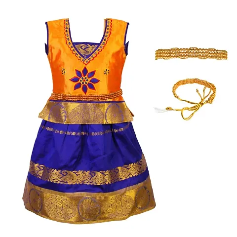 Girs Traditional SENBAGA PATTU PAVADAI Lehenga Choli Pattu Langa Set