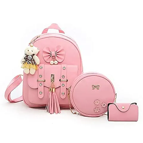 Classy Solid Backpacks for Women with Sling Bag and Clutch