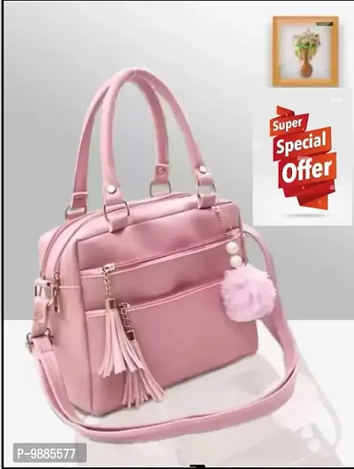 Pink Leatherette Solid Sling Bags For Women