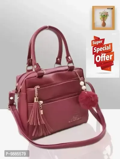 Maroon Leatherette Solid Sling Bags For Women