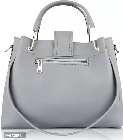 Grey Leatherette Self Pattern Handbags For Women-thumb2
