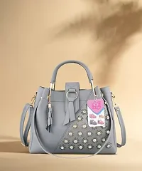 Grey Leatherette Self Pattern Handbags For Women-thumb4