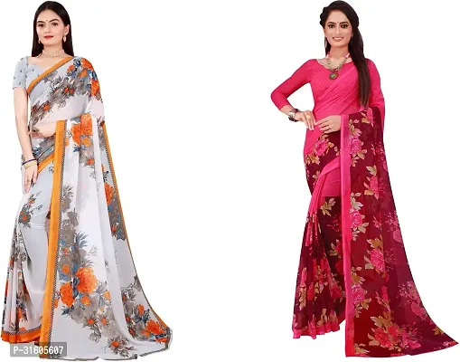 Stylish Multicoloured Georgette Saree With Blouse Piece For Women Pack Of 2-thumb0