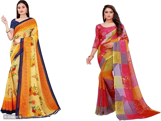 Stylish Multicoloured Georgette Saree With Blouse Piece For Women Pack Of 2-thumb0