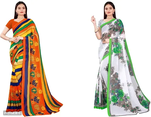 Stylish Multicoloured Georgette Saree With Blouse Piece For Women Pack Of 2-thumb0