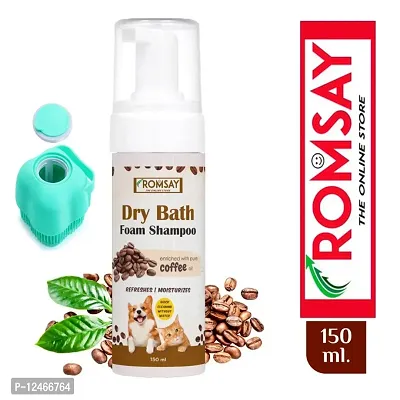 ROMSAY Dry Bath Foam Shampoo For Pets+ Pet Bathing, Massaging, Body Scrub, Shower Brush Allergy Relief Flea and Tick, Coffee Dog Shampoo(150 ml)-thumb0