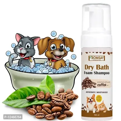 ROMSAY Dry Bath Foam Shampoo For Pets+ Pet Bathing, Massaging, Body Scrub, Shower Brush Allergy Relief Flea and Tick, Coffee Dog Shampoo(150 ml)-thumb3
