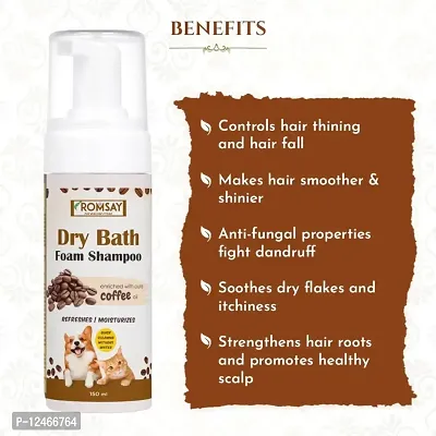 ROMSAY Dry Bath Foam Shampoo For Pets+ Pet Bathing, Massaging, Body Scrub, Shower Brush Allergy Relief Flea and Tick, Coffee Dog Shampoo(150 ml)-thumb4