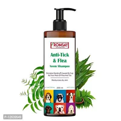 ROMSAY Anti-Tick  Flea Neem Shampoo For Dogs  Cats 200ML Allergy Relief, Anti-dandruff, Anti-fungal, Anti-itching, Flea and Tick Fresh Notes, Neem Dog Shampoo(200 ml)-thumb0