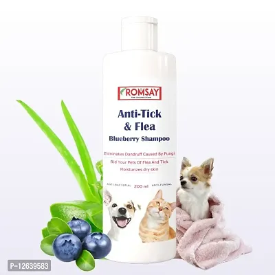 ROMSAY Anti-Tick  Flea Blueberry Shampoo For Dogs  Cats 200ML Allergy Relief, Anti-dandruff, Anti-fungal, Anti-itching, Flea and Tick, Hypoallergenic Fresh Notes, Blueberry Dog Shampoo (200 ml)