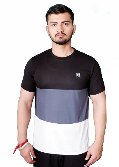 Stylish Solid Round Neck Cotton Blend Half Sleeves T-Shirt For Men