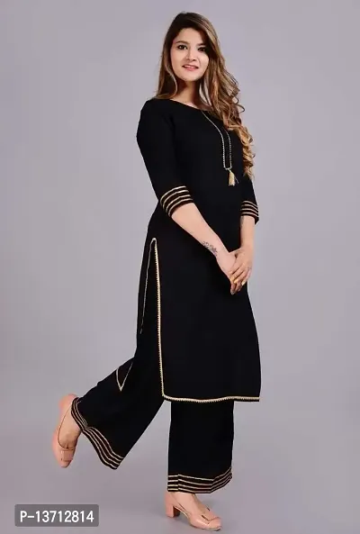 Deep Fashion Black Rayon Women Kurta  Palazzo Set (XX-Large)-thumb4