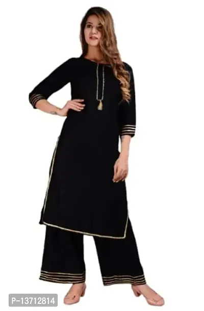 Deep Fashion Black Rayon Women Kurta  Palazzo Set (XX-Large)