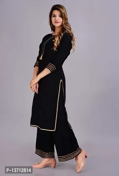 Deep Fashion Black Rayon Women Kurta  Palazzo Set (XX-Large)-thumb3