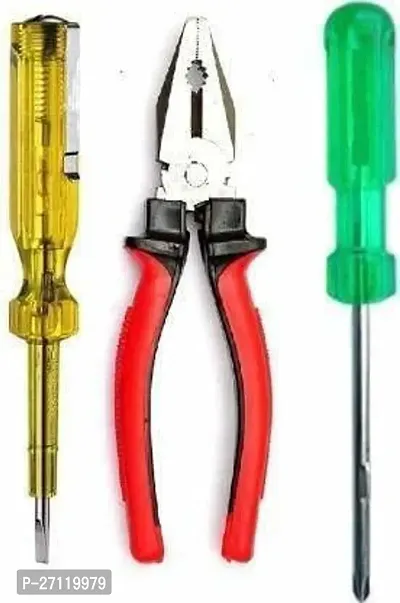 Combination Plier 8-Inch, Line Tester, 2In1 Screwdriver3-Pcs. Combo Hand Tool Kit (3 Tools) Hand Tool Kitnbsp;nbsp;(3 Tools)-thumb0