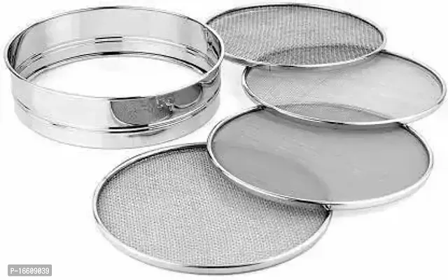 Stainless Steel Interchangeable Sieve Set, Set Of 5, Silver