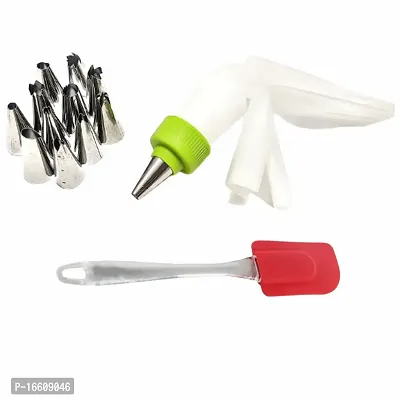 Piping Bag And 12 Nozzles Cake Decorating Tool Set Frosting Icing Cream Syringe Piping Bag Tips With Steel Nozzles For Muffin Dessert Decorators Reusable And Washable And Silicone Basting Spatula And Brush Kitchen Oil Cooking Baking